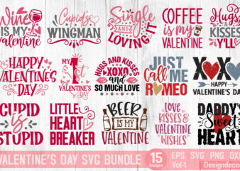 Happy Valentine’s Day XOXO quote SVG T-shirt designs bundle vol.1