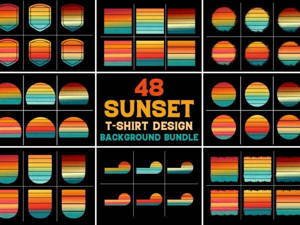 Vintage retro sunset grunge background bundle for t-shirt design