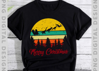 Vintage Santa Sleigh with Dinosaurs Christmas Gift T-Shirt, Santa Claus, Santa Christmas, Dinosaur Christmas TH