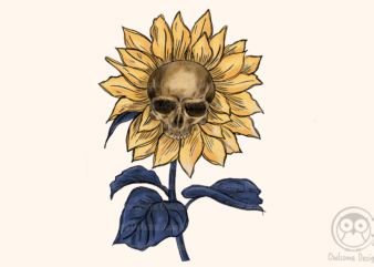 Vintage Skull Sunflower Sublimation Design