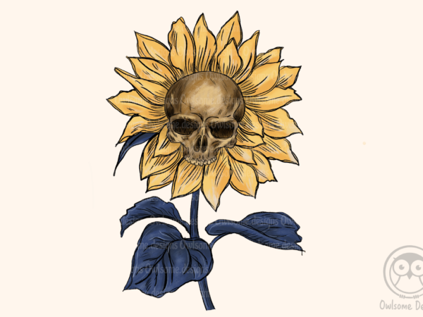 Vintage skull sunflower sublimation design