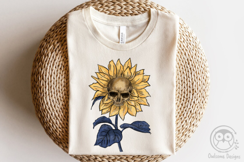 Vintage Skull Sunflower Sublimation Design