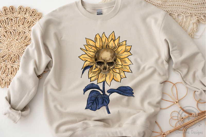 Vintage Skull Sunflower Sublimation Design