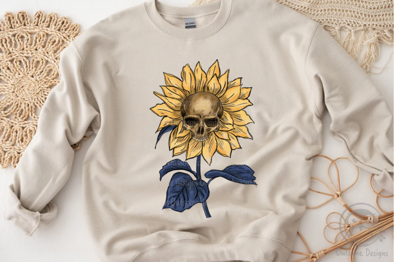 Sunflower Skull PNG Designs Bundle