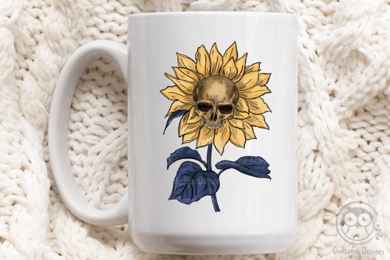 Vintage Skull Sunflower Sublimation Design