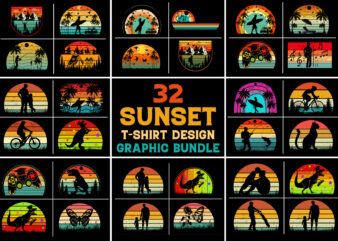 Vintage Sunset Colorful T-Shirt Graphic Bundle