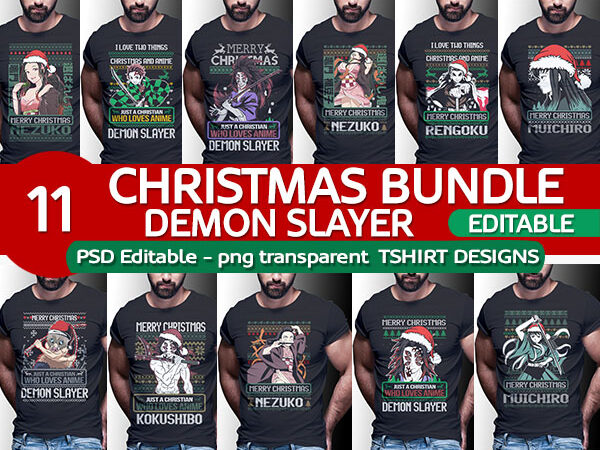 Christmas anime demon slayer tshirt designs bundle