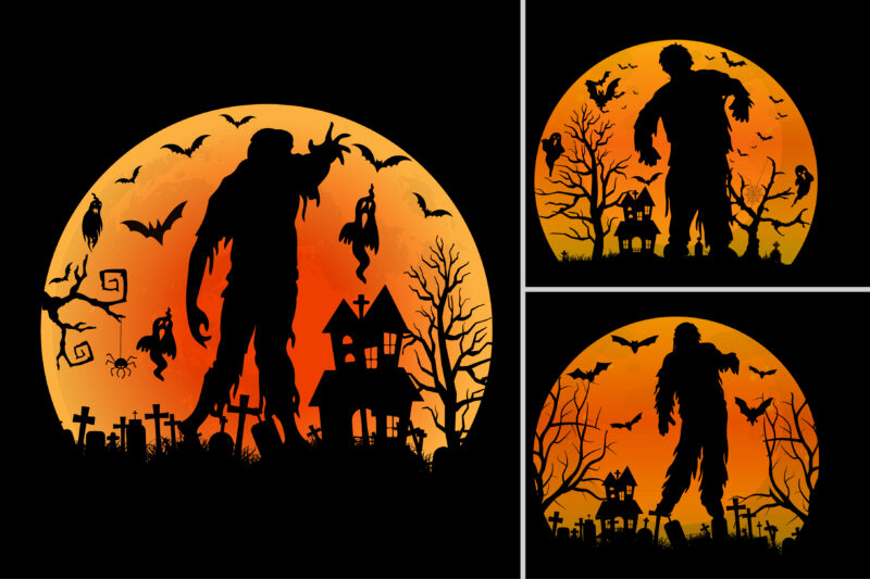 Zombie Halloween T-Shirt Design Graphic Background Vector Bundle