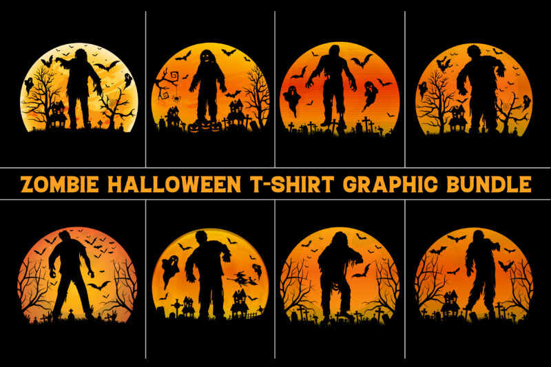 Zombie Halloween T-Shirt Design Graphic Background Vector Bundle