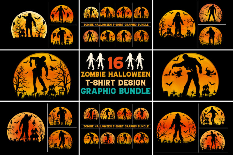 Zombie Halloween T-Shirt Design Graphic Background Vector Bundle