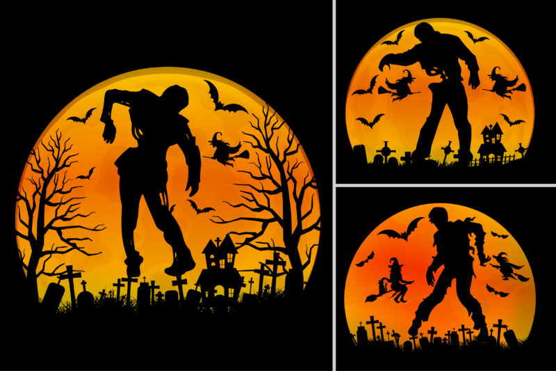 Zombie Halloween T-Shirt Design Graphic Background Vector Bundle