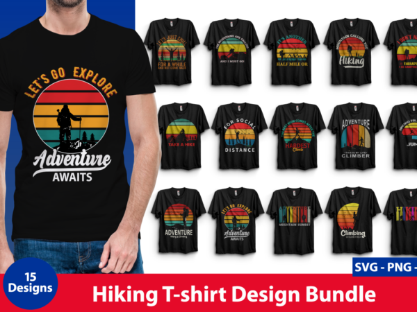 Hiking t-shirt design bundle