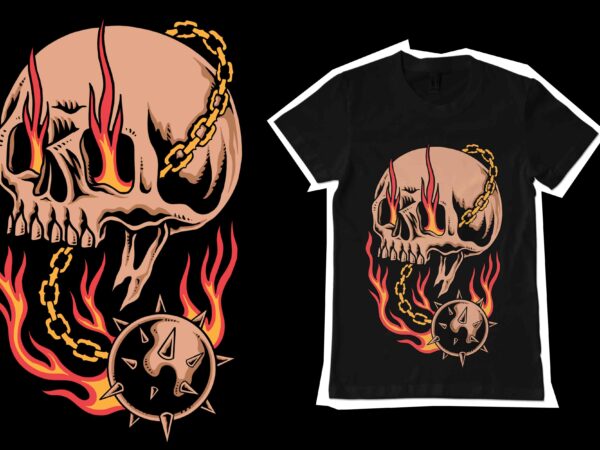 Burning skull t-shirt design