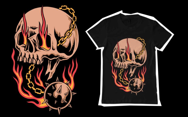 Burning skull t-shirt design