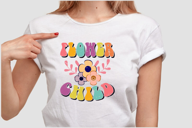 FLOWER CHILD WITH FLOWER COLORFUL T SHIRT DESIGN
