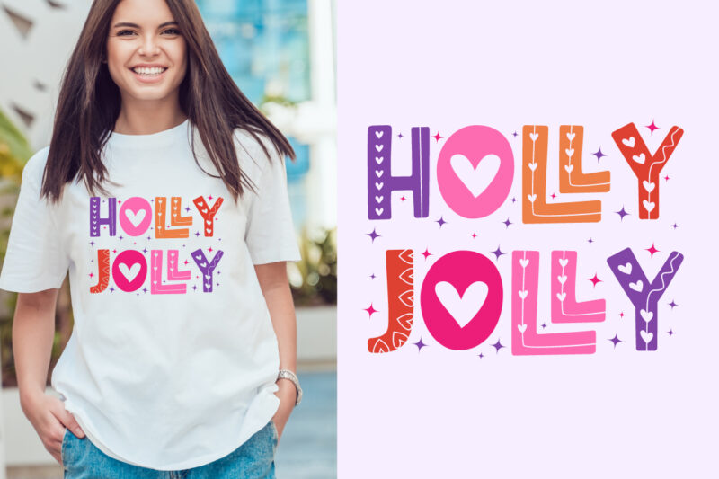 holly jolly Christmas T-shirt Design. Christmas T-shirt quote. T-shirt Concept. Christmas vector. T-shirt