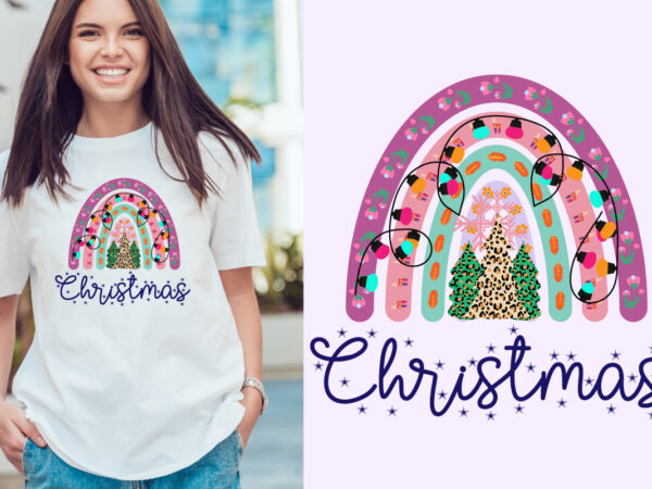 Christmas with rainbow t shirt design