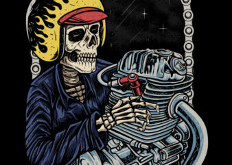 mechanic skeleton illustration t shirt designs for sale