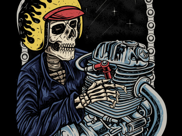 Mechanic skeleton illustration t shirt designs for sale