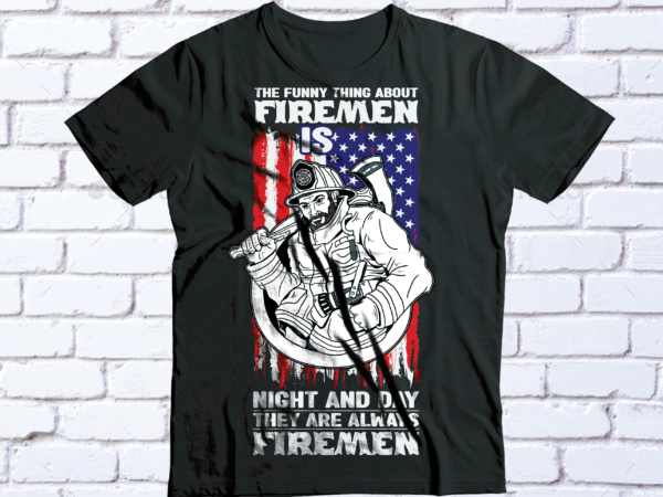 Fireman day and night usa flag tshirt
