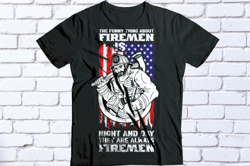 Fireman day and night USA flag tshirt