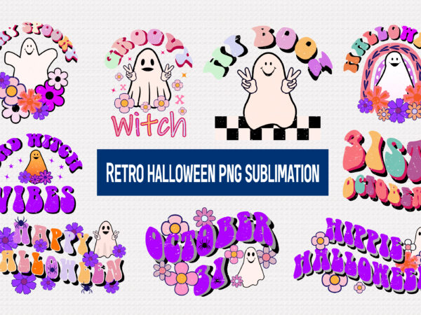Retro halloween png t shirt design bundle