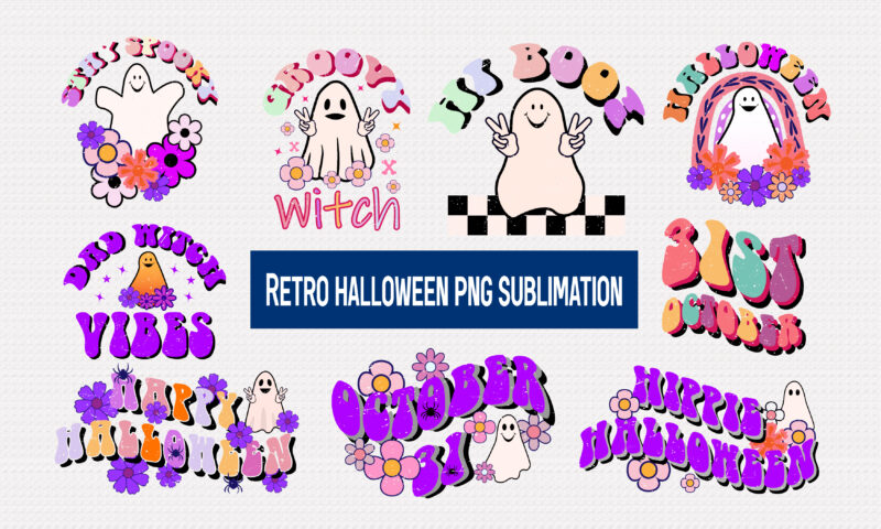 retro halloween png t shirt design bundle