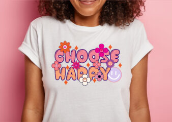 choose happy with groovy flower t shirt design