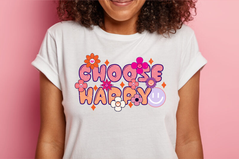 choose happy with groovy flower t shirt design