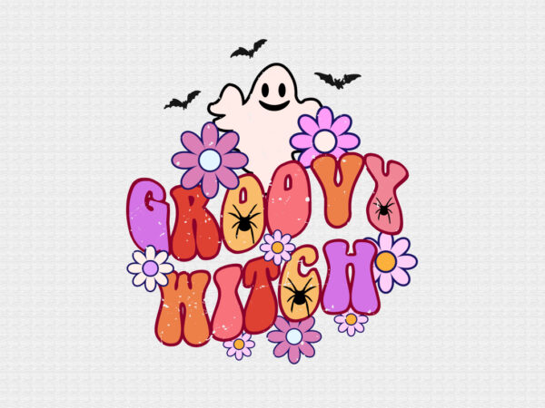 Groovy witch halloween t shirt design template. halloween party t shirt design. typography, illustration halloween t shirt design. halloween day t shirt. halloween night t shirt design.