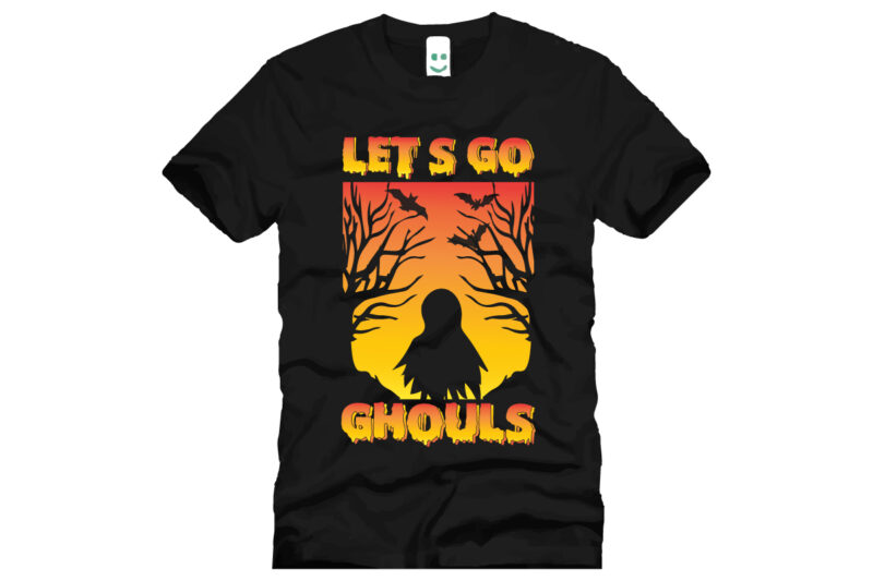 let’s go ghouls Halloween t shirt design template. Halloween party t shirt design. Typography, illustration Halloween t shirt design. Halloween day t shirt. Halloween night t shirt design.
