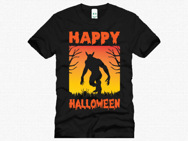 Happy halloween t shirt design template. halloween party t shirt design. typography, illustration halloween t shirt design. halloween day t shirt. halloween night t shirt design.