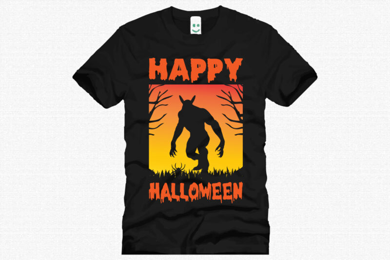 happy Halloween t shirt design template. Halloween party t shirt design. Typography, illustration Halloween t shirt design. Halloween day t shirt. Halloween night t shirt design.