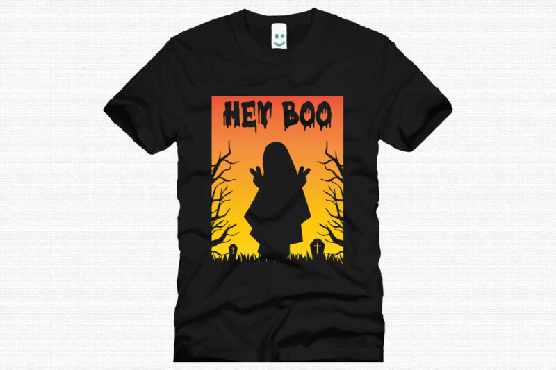 hey boo Halloween t shirt design template. Halloween party t shirt design. Typography, illustration Halloween t shirt design. Halloween day t shirt. Halloween night t shirt design.