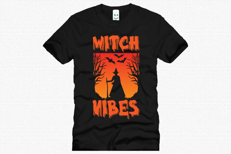 witch vibes Halloween t shirt design template. Halloween party t shirt design. Typography, illustration Halloween t shirt design. Halloween day t shirt. Halloween night t shirt design.