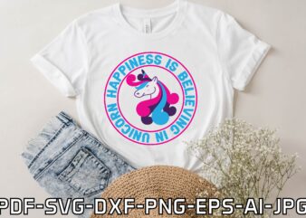 happiness is believing in unicorn graphic t shirt