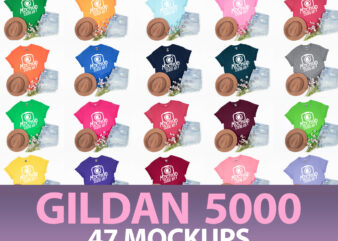 Gildan 5000, T-shirt Mockups, Flat Lay Mockup, 47 Mockups