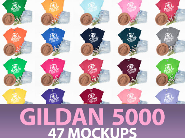 Gildan 5000, t-shirt mockups, flat lay mockup, 47 mockups