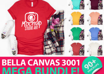Bella Canvas 3001, T-shirt Mockups, Flat Lay Mockup, 90 Mockups