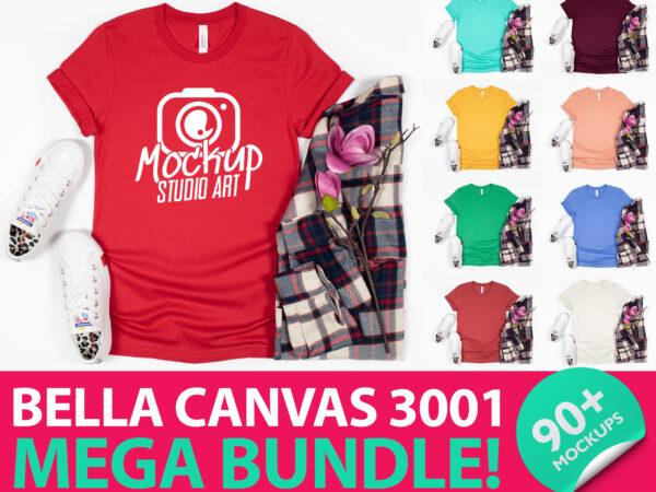 Bella canvas 3001, t-shirt mockups, flat lay mockup, 90 mockups