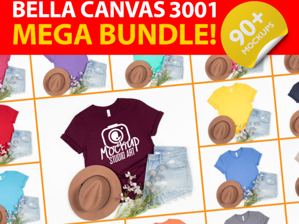 Bella canvas 3001, t-shirt mockups, flat lay mockup, 90 mockups