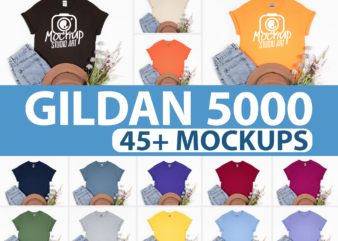 Gildan 5000, T-shirt Mockups, Flat Lay Mockup, 45 Mockups