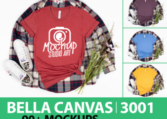 Bella Canvas 3001, T-shirt Mockups, Flat Lay Mockup, 90 Mockups