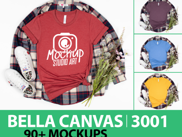 Bella canvas 3001, t-shirt mockups, flat lay mockup, 90 mockups