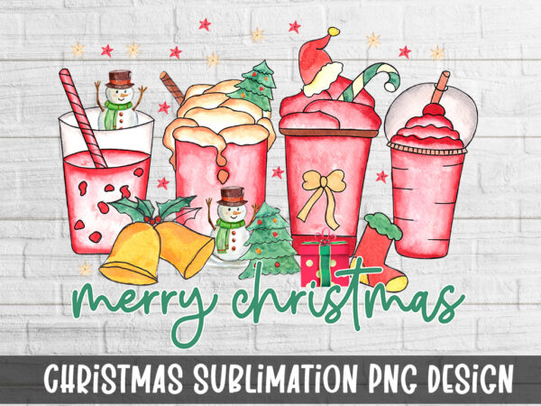 Merry christmas coffee sublimation t shirt designs for sale
