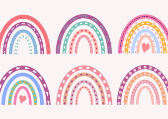 Pastel stylish trendy rainbows vector illustrations