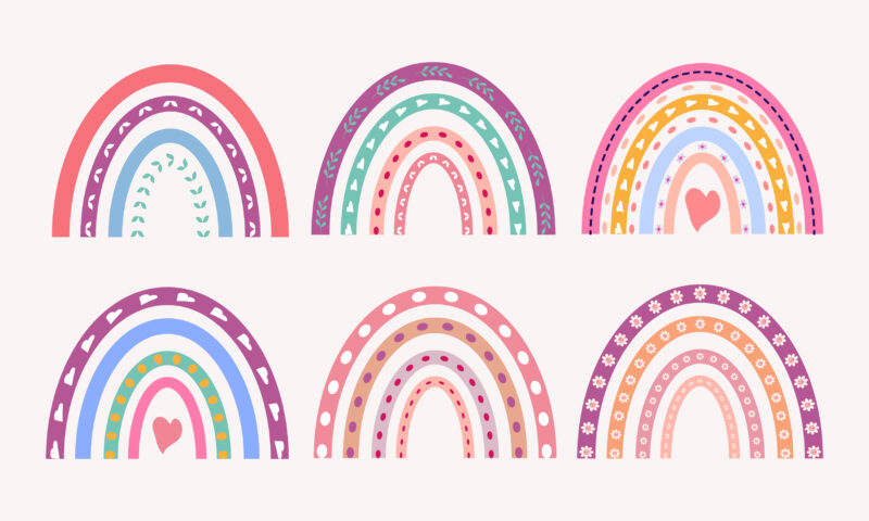 Pastel stylish trendy rainbows vector illustrations