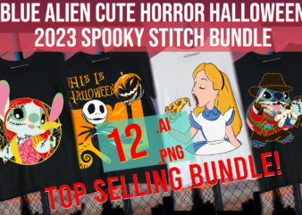 Blue Alien Cute Horror Halloween 2023 Spooky Stitch Bundle t shirt template