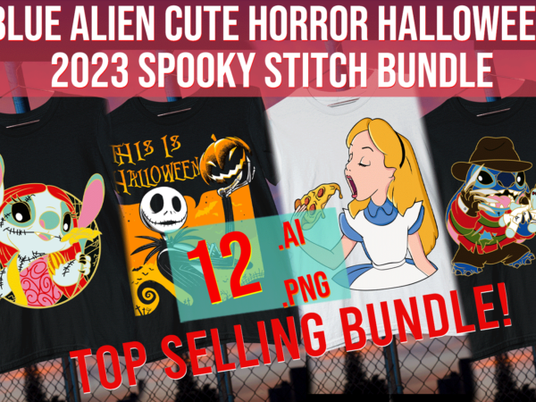 Blue alien cute horror halloween 2023 spooky stitch bundle t shirt template