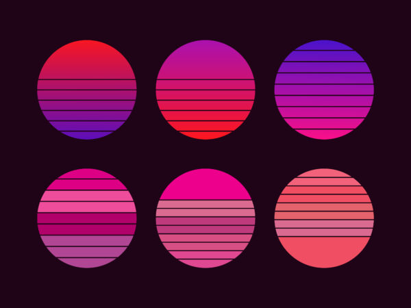 Original vector vintage set. retro sunset collection.